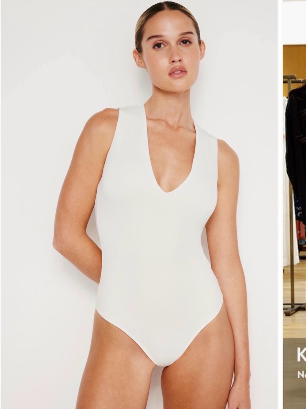 Good American White V-Neck tank
Figure sculpting bodysuit